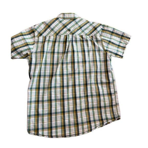 prAna Mens plaid button down collar shirt size large yellow green tan - Picture 2 of 10